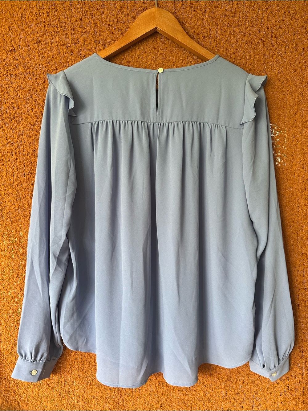 Light Blue Ruffle Long-Sleeve Blouse - Picture 2 of 4
